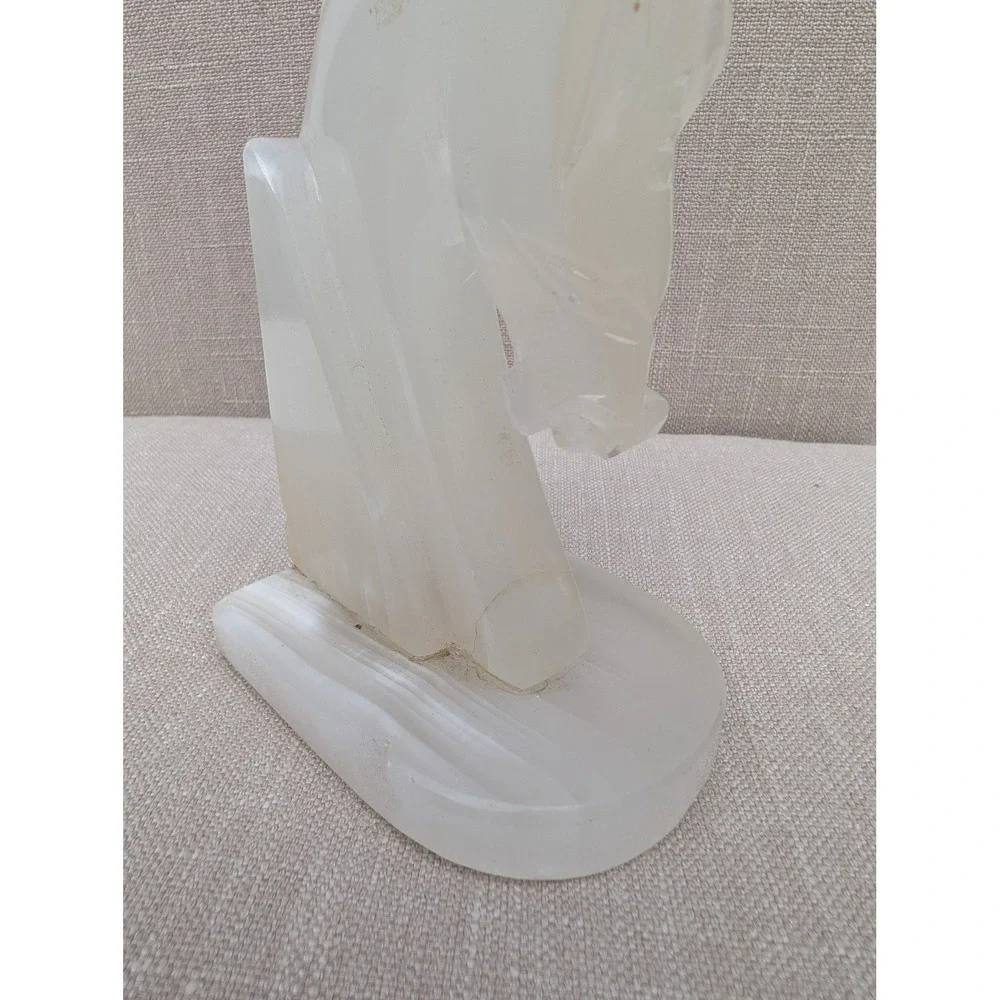 Vintage Carved White Onyx Horse Head Bookend Stone Sculpture Art Deco Style